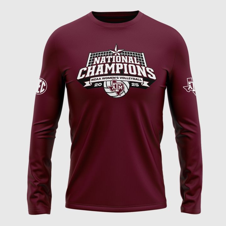 2025 Limited edition Long Tee Texas A&amp;M Aggies women's volleyball National Champions for fans.