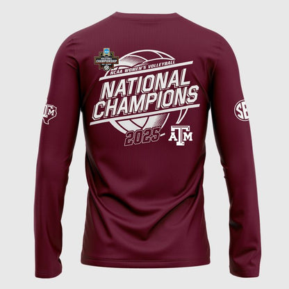 2025 Limited edition Long Tee Texas A&amp;M Aggies women's volleyball National Champions for fans.