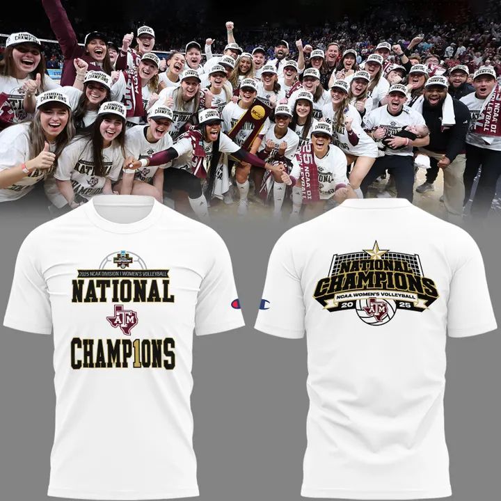 2025 Texas A&amp;M Aggies NCAA Women's Volleyball National Champions White T-Shirt