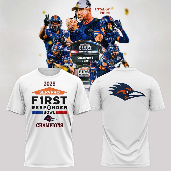 UTSA Roadrunners football 2025 First Responder Bowl Champs T-shirt - White