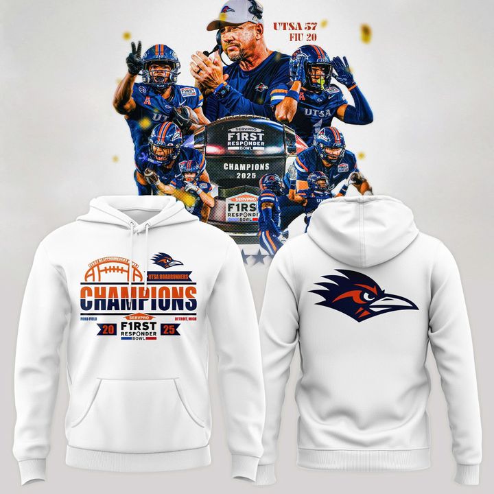 UTSA football 2025 First Responder Bowl Champs Hoodie - White