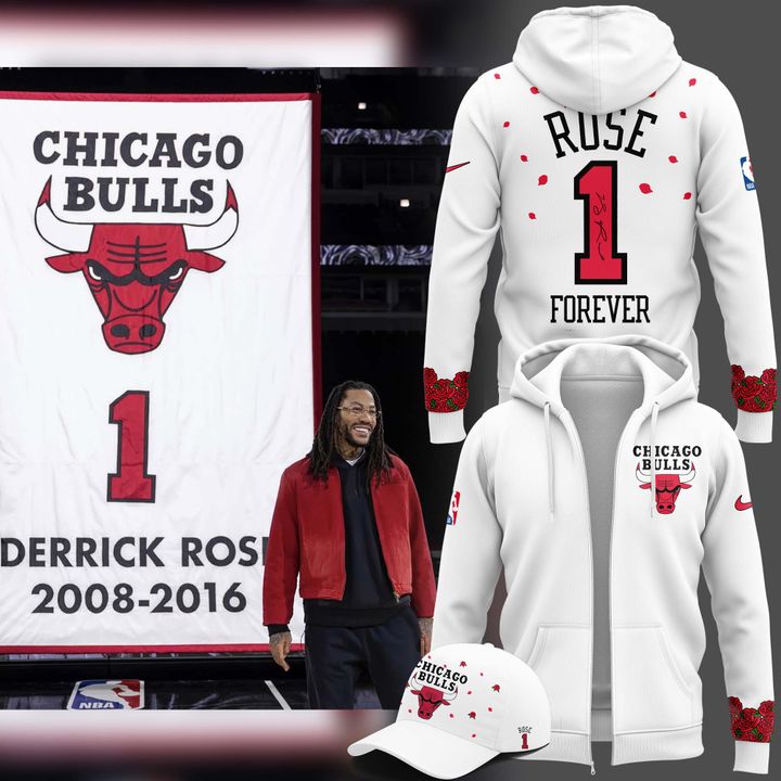 Exclusive SIGNED D-Rose Zip Hoodie Chicago Bulls - White