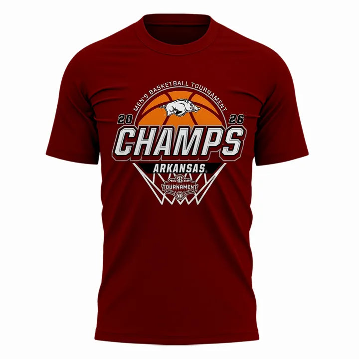 Arkansas Razorbacks Men's Basketball 2026 SEC Tournament Champions Locker Room Short Sleeve T-Shirt