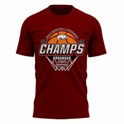Arkansas Razorbacks Men's Basketball 2026 SEC Tournament Champions Locker Room Short Sleeve T-Shirt