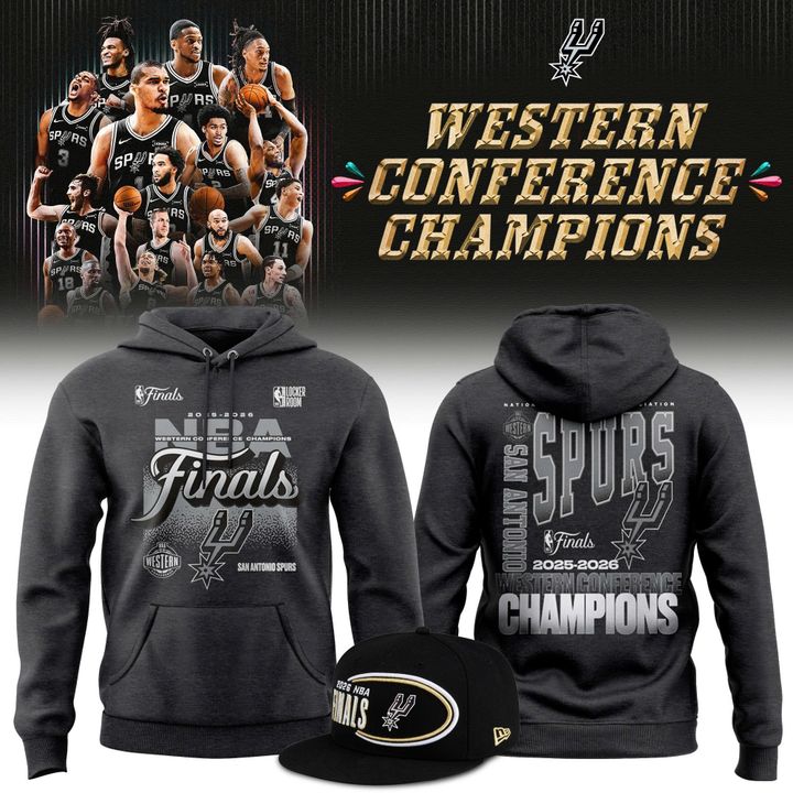 (Adult & Kids) San Antonio Spurs Black 2026 NBA Western Conference Champions Stacked Block Hoodie