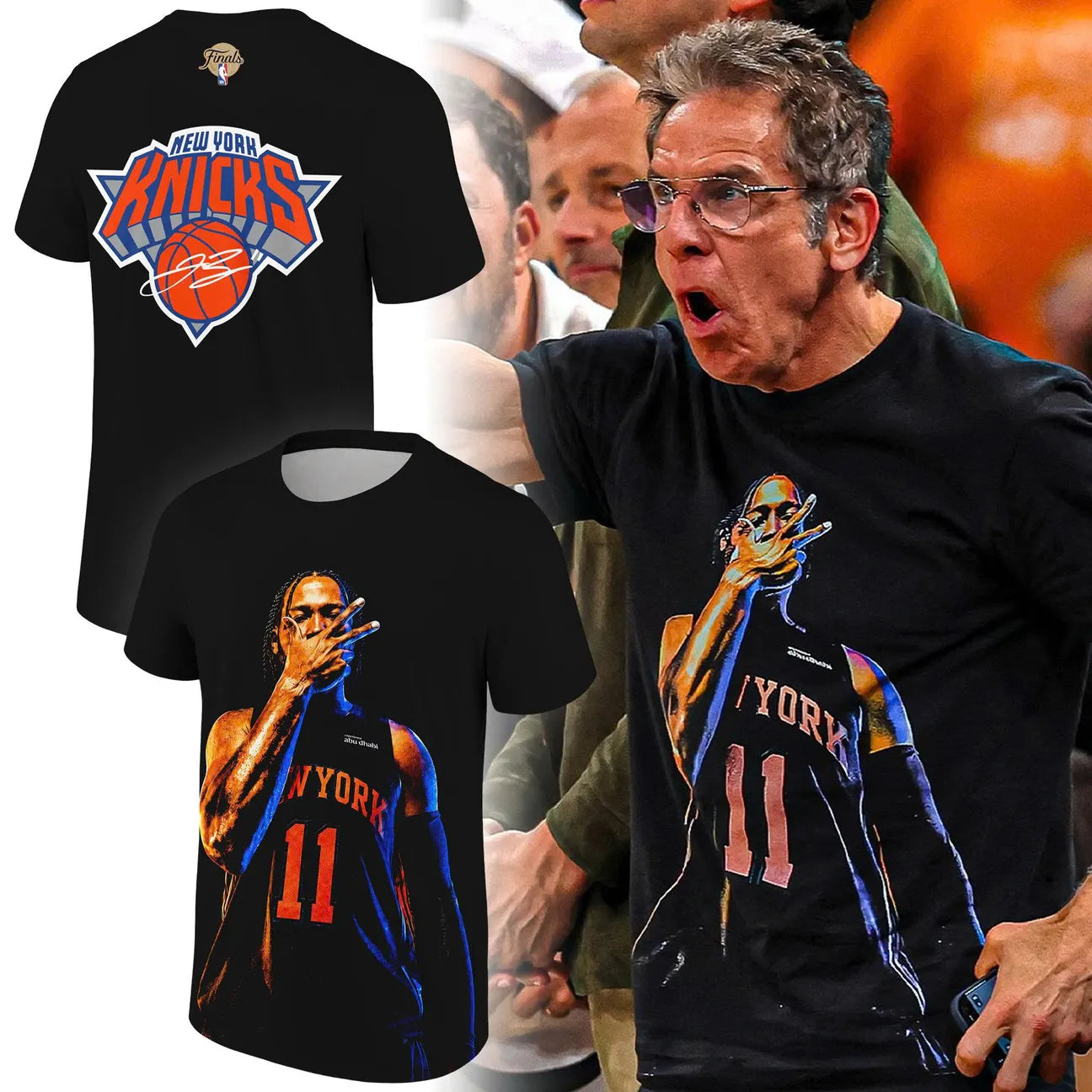 T-Shirt of Ben Stiller wear prints Jalen Brunson and Signatures for fans NEW YORK KNICKS.