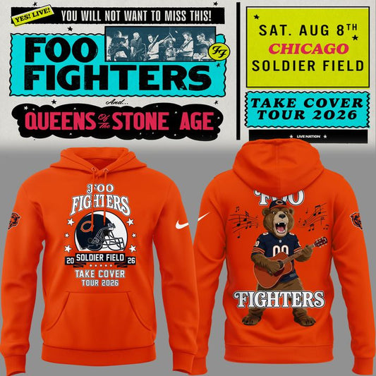 02.24. Orange Hoodie Foo Fighters x Chicago Bears - Take Cover Tour 2026 Hoodie