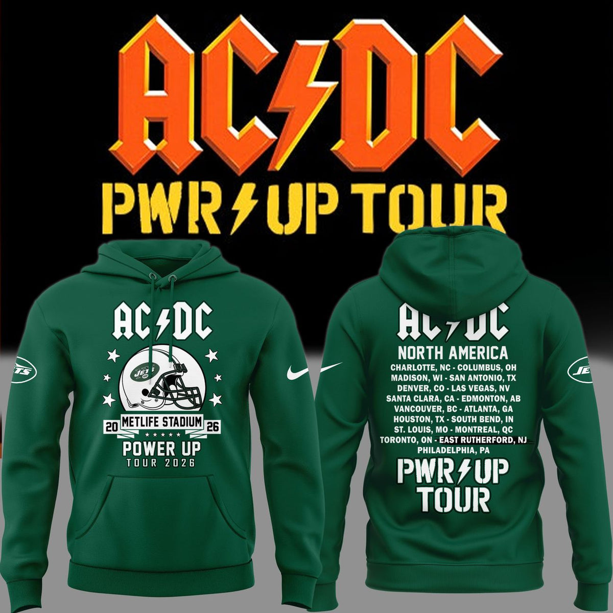 01.06. Limited Edition AC/DC x New York Jets - POWER UP TOUR 2026 Hoodie