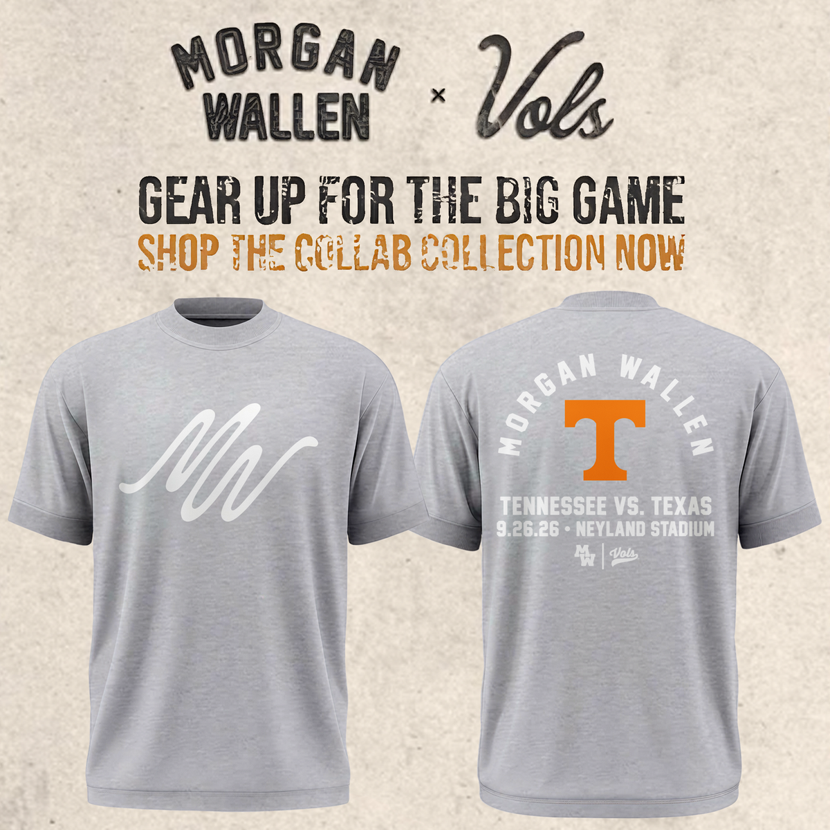 Limited Edition Morgan Wallen x Tennessee Football Gray Tshirt 2026