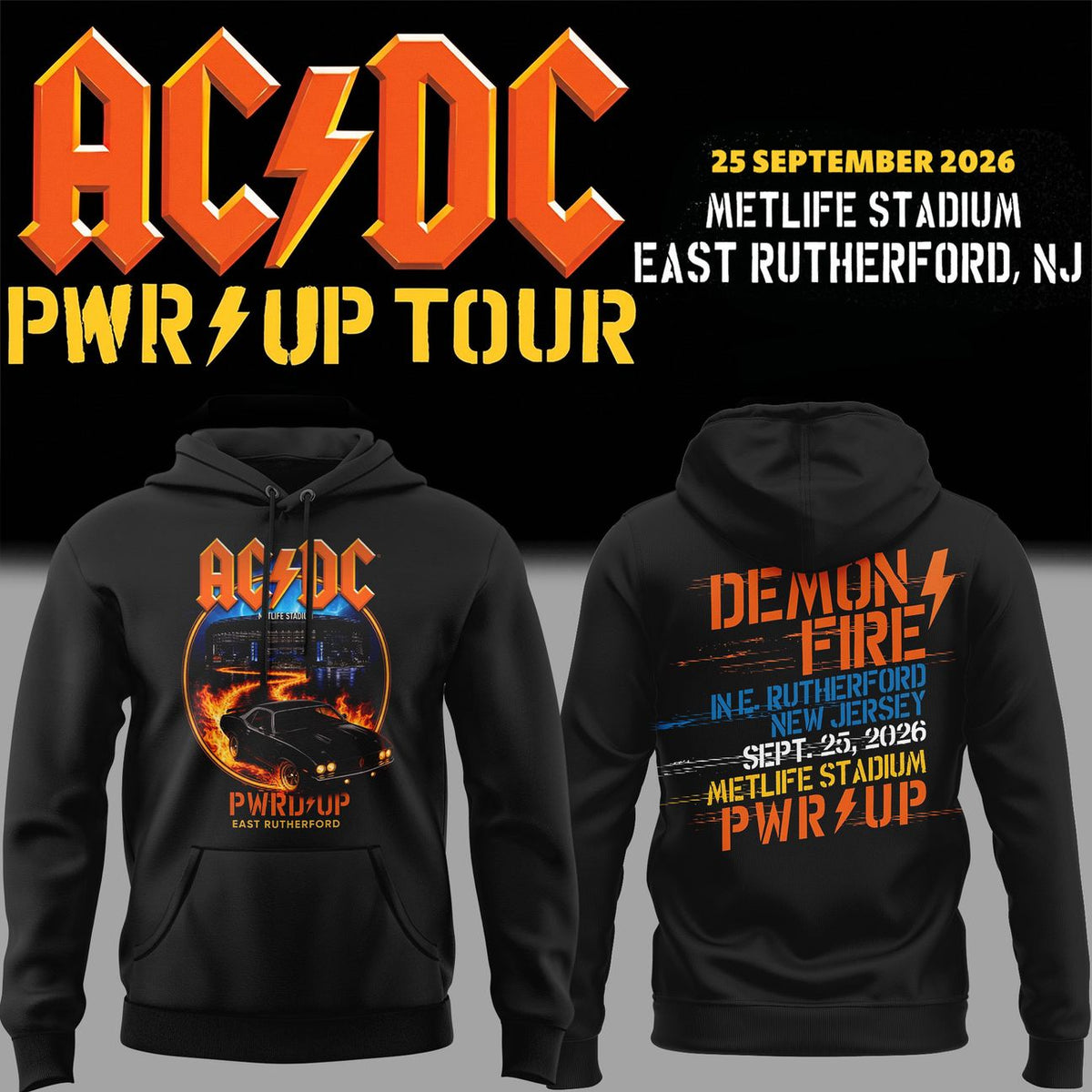 01. Hoodie AC/DC x New York Giants Event Shirt - POWER UP TOUR 2026 T-Shirt
