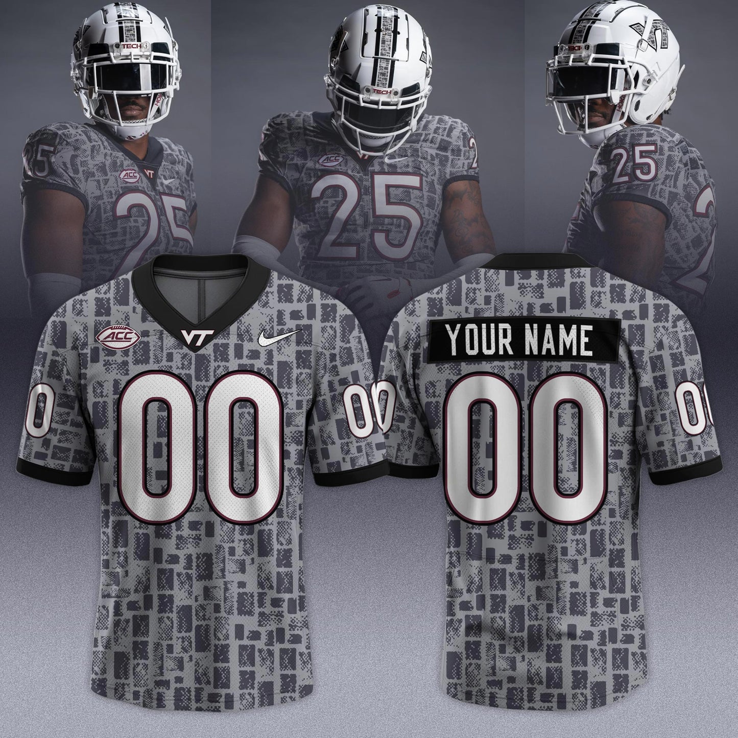Virginia Tech Hokies 2025 Gray Camo Limited Edition Custom Jersey