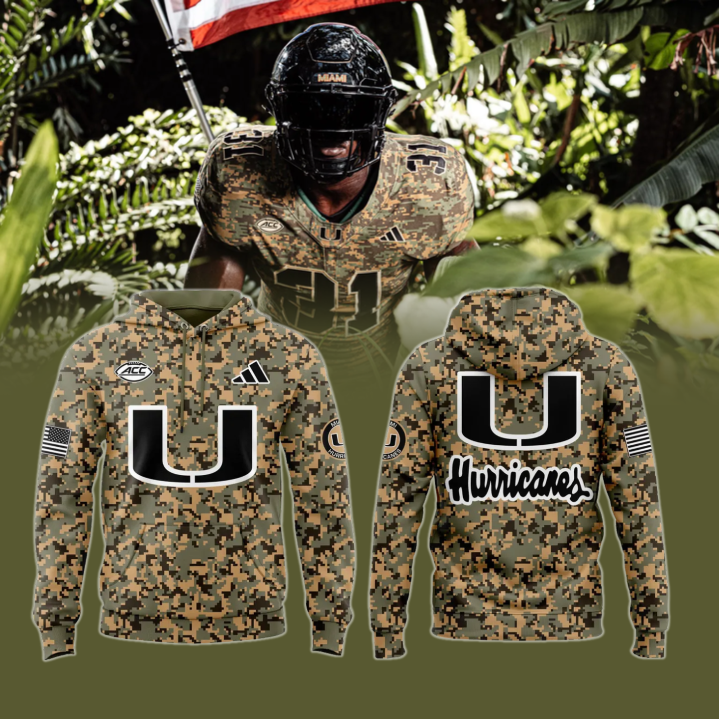 Miami Hurricanes Football x Military Camo Mode Limited Edition Hoodie 2025