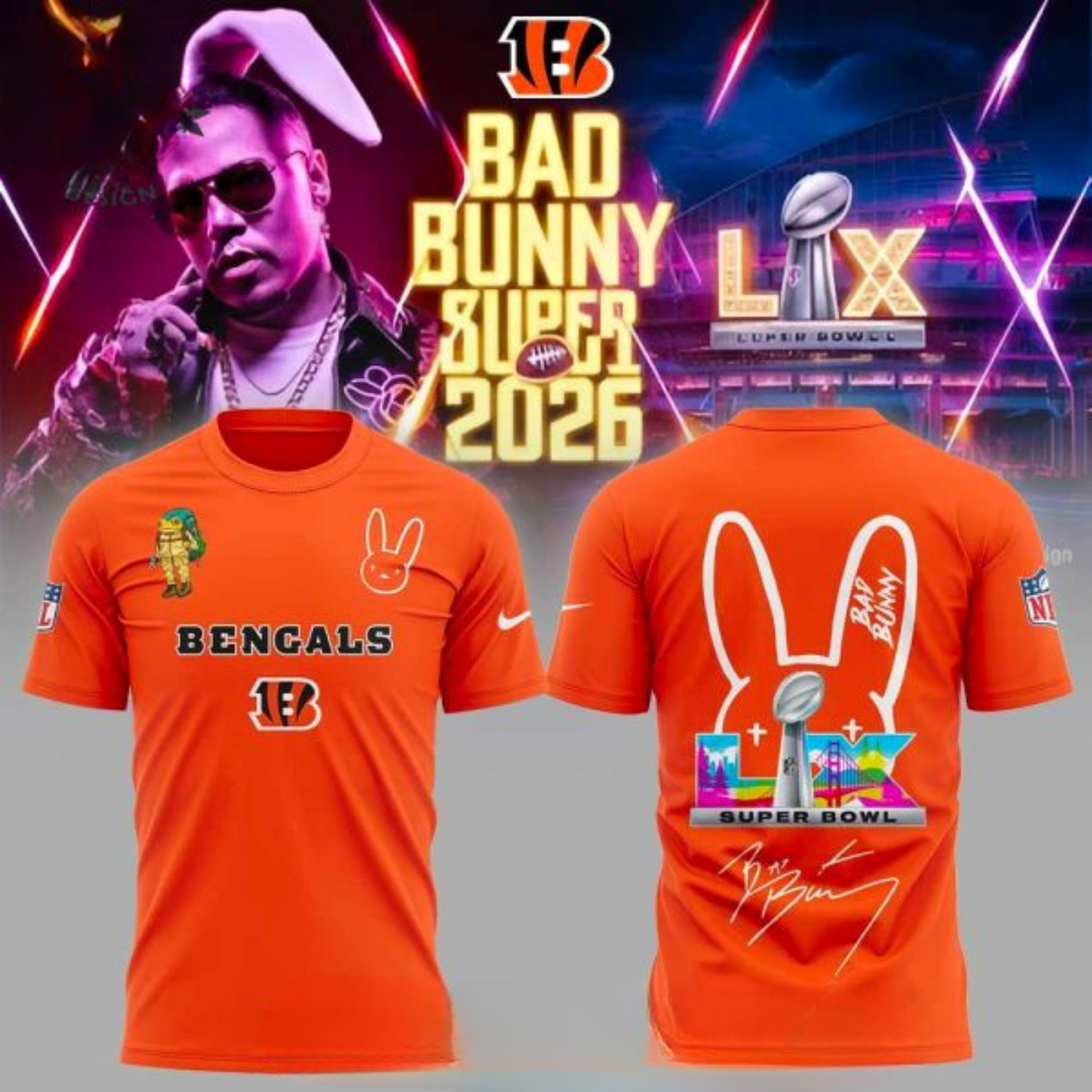 Cincinnati Bengals Bad Bunny Super Bowl 2026 T-Shirt