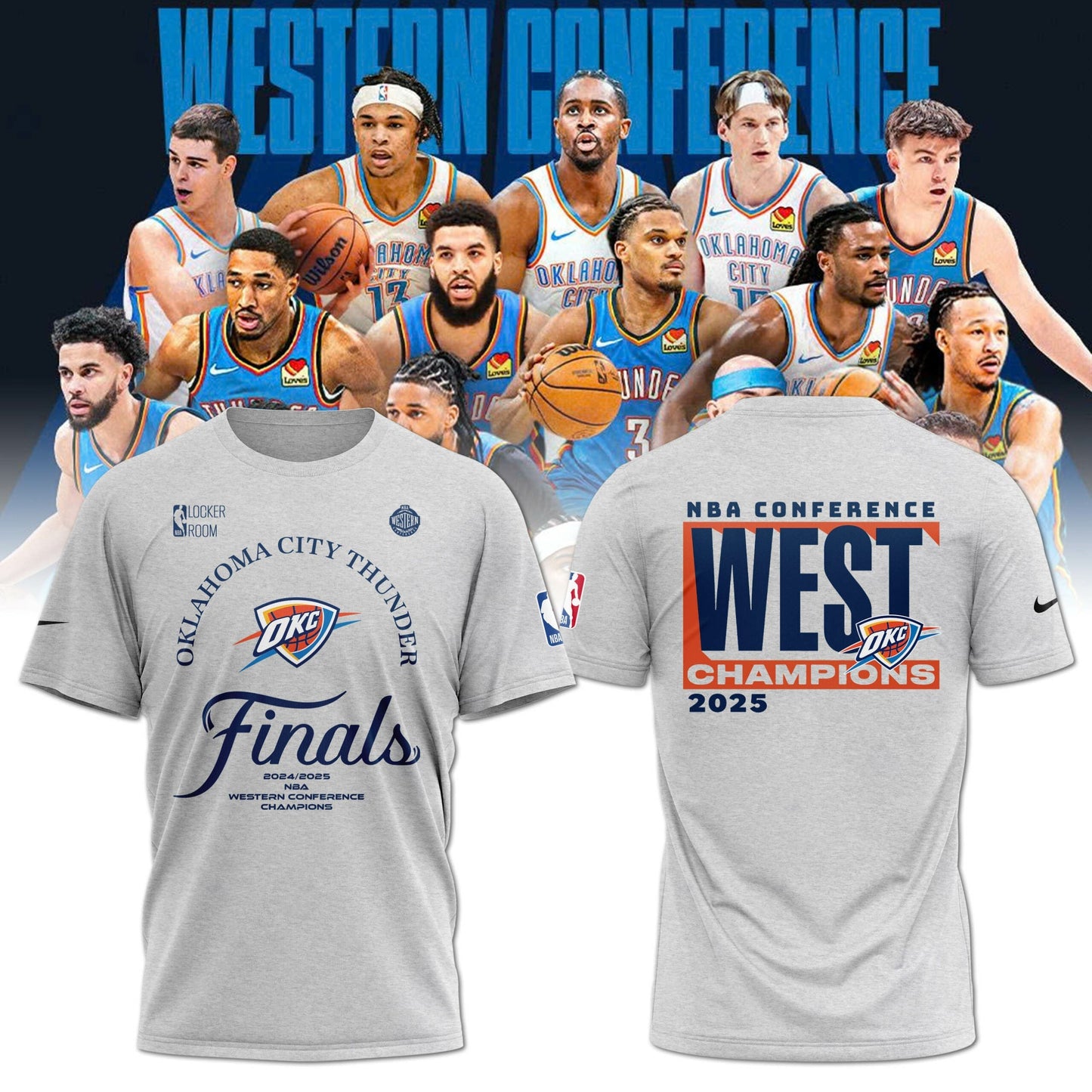 Oklahoma City Thunder 2025 Western Conference Champions Locker Room T-Shirt