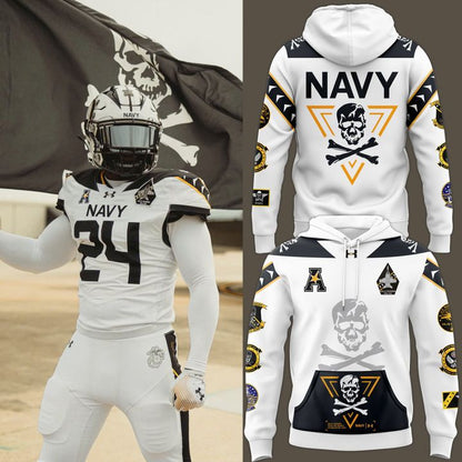 16. Men’s Under Armour White Navy Midshipmen 2024 Rivalry Shield Fleece Pullover Hoodie