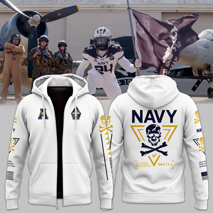 1. Special Navy Football Zip Hoodie 2024 Navy Game Uniform