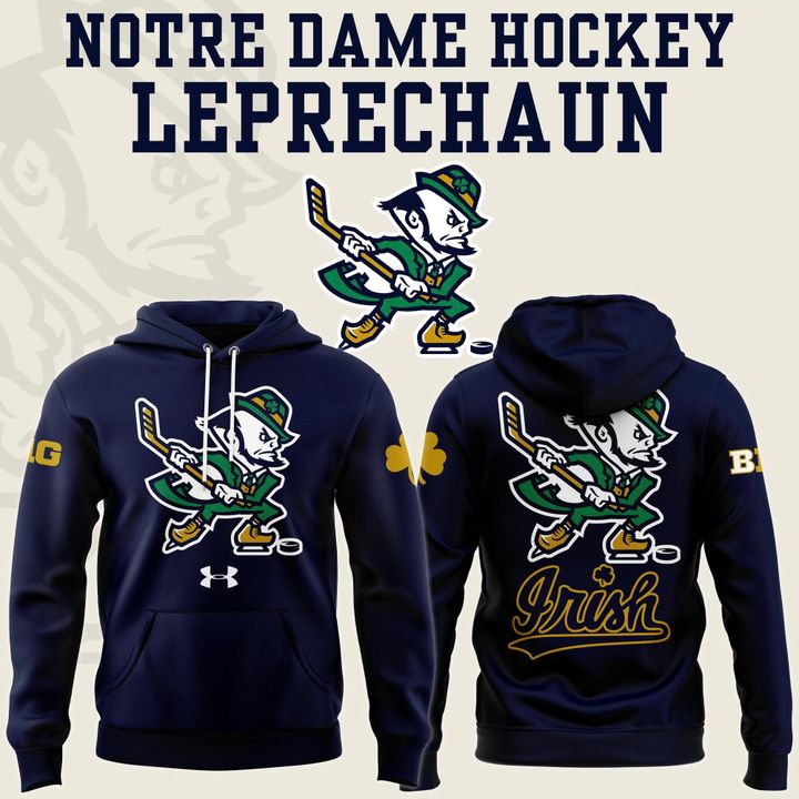Notre Dame Fighting Irish Under Armour Hockey Leprechaun Rival Fleece Hoodie (Navi) v1