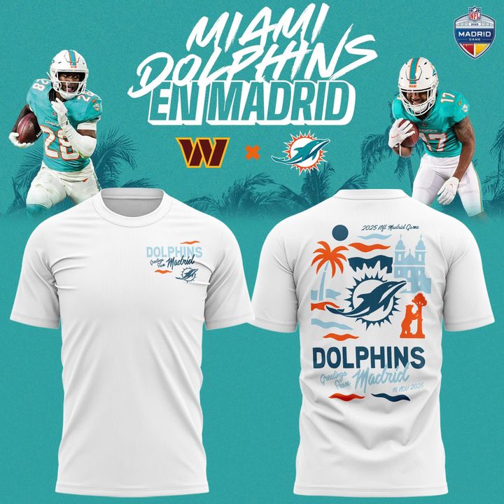 Miami Dolphins 2025 NFL Madrid game T-shirt - White