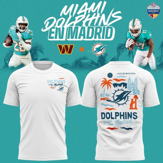 Miami Dolphins 2025 NFL Madrid game T-shirt - White