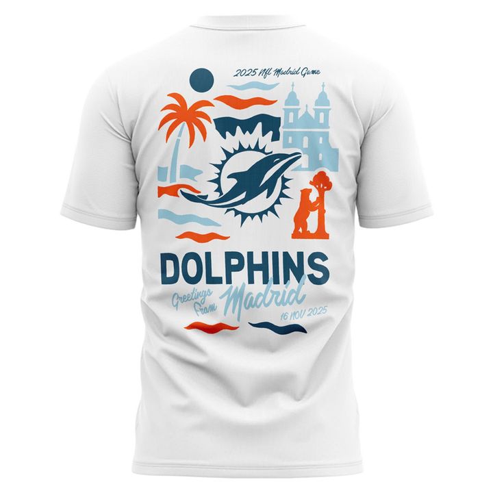 Miami Dolphins 2025 NFL Madrid game T-shirt - White