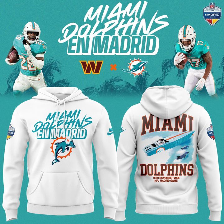 Miami Dolphins 2025 NFL Madrid game "Dolphins En Madrid" Hoodie - White
