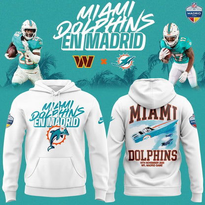 Miami Dolphins 2025 NFL Madrid game "Dolphins En Madrid" Hoodie - White