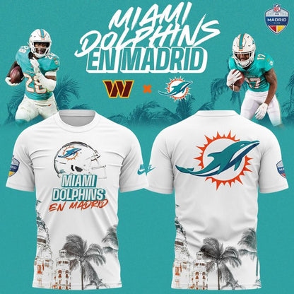 Miami Dolphins 2025 NFL Madrid game "Dolphins En Madrid" T-shirt - White