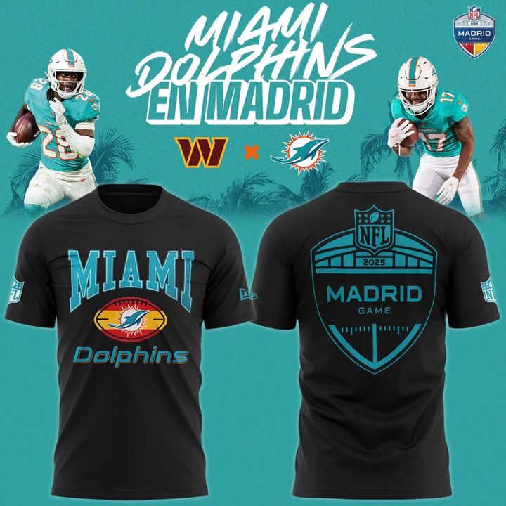 Miami Dolphins 2025 NFL Madrid game T-shirt - Black