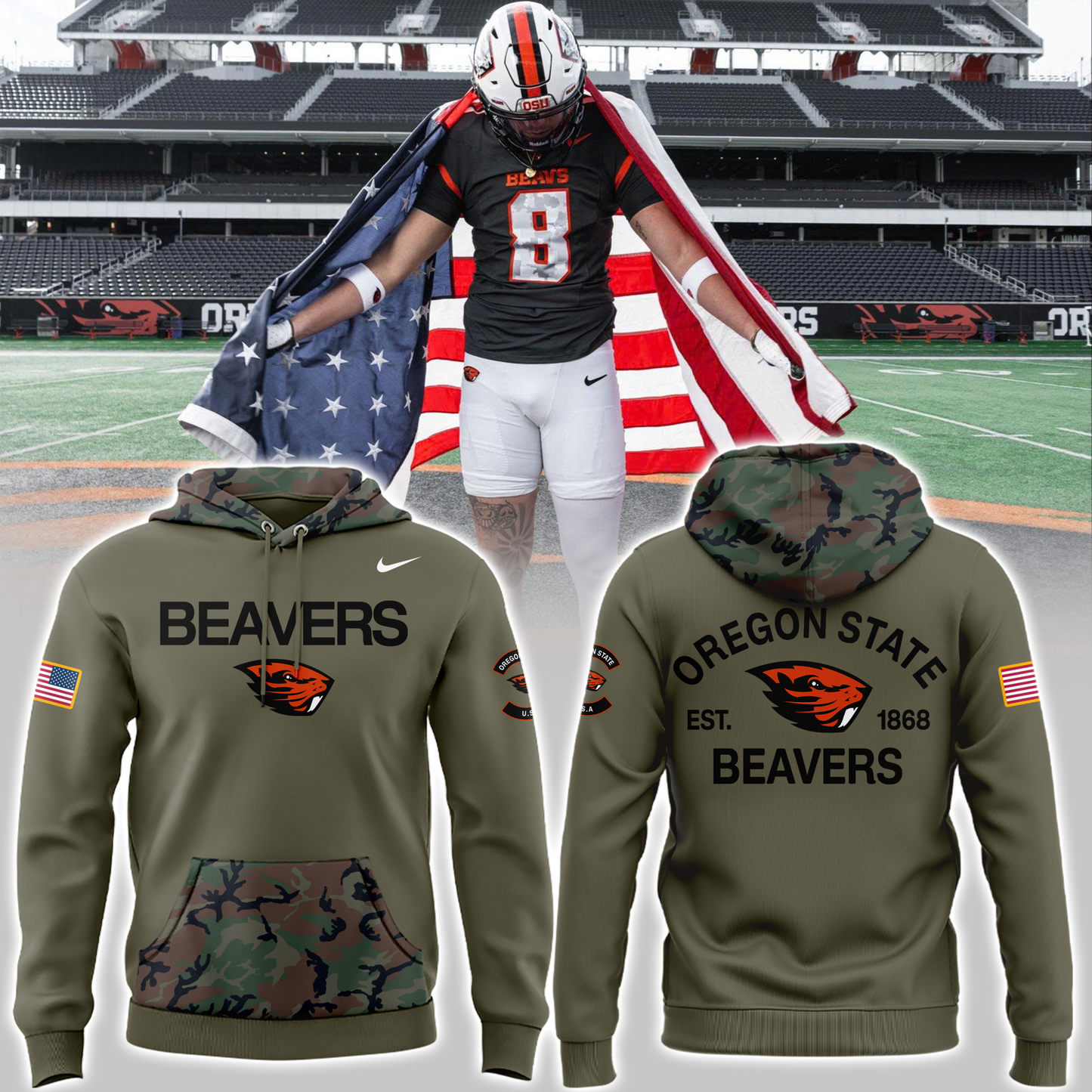 Limited Edition Oregon State Football Military Appreciation 2025 Hoodie