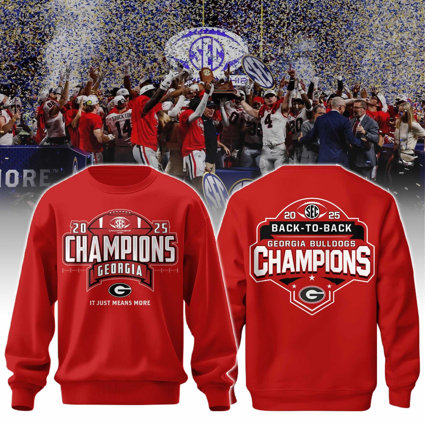 .Georgia Bulldogs Champions Red Sweatshirt Limited Edition
