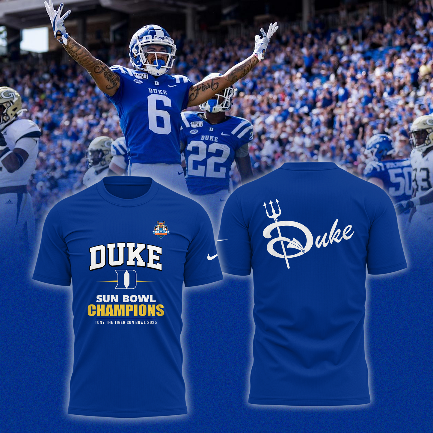 Duke Football - 92ND TONY THE TIGER SUN BOWL Champion T-Shirt