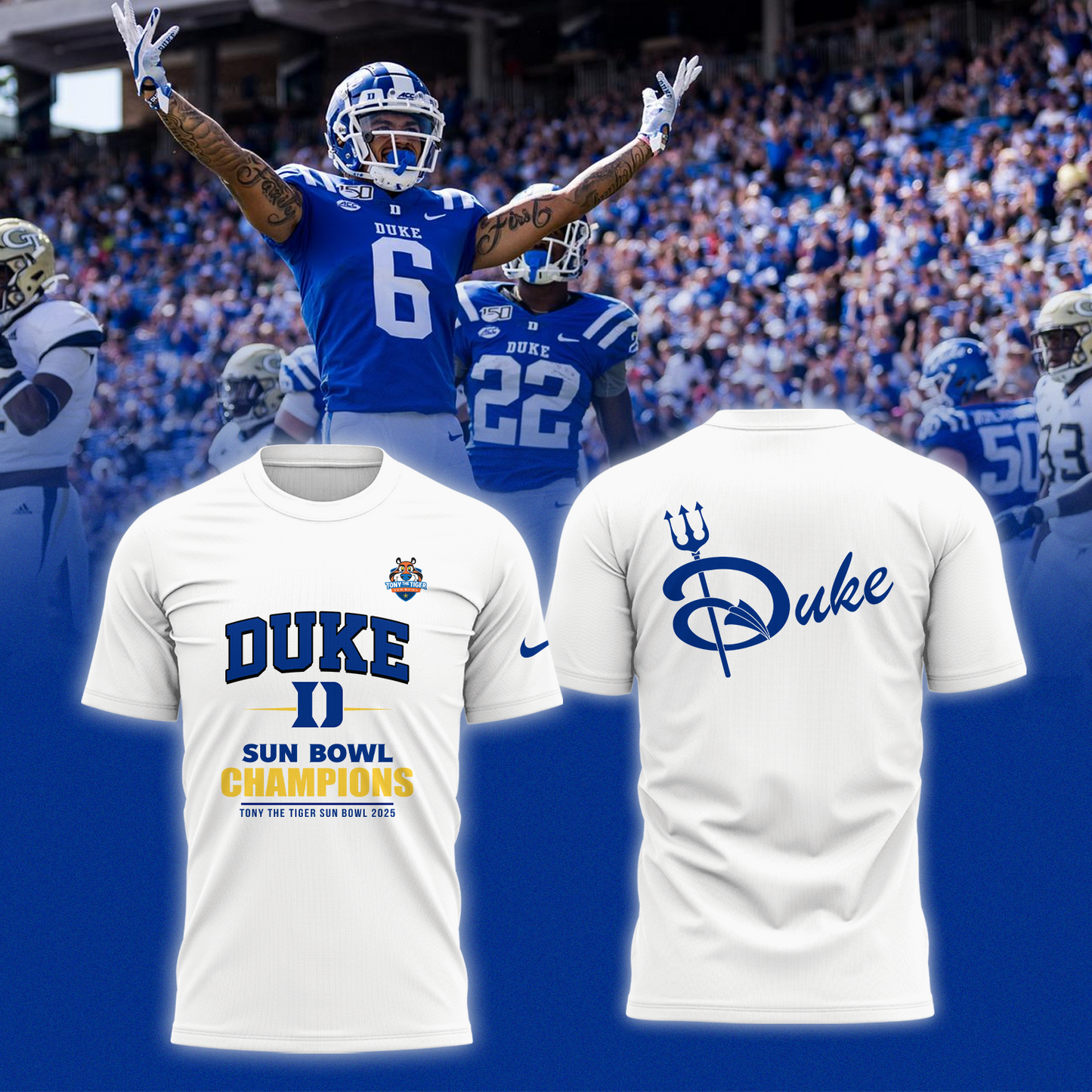 Duke Football - 92ND TONY THE TIGER SUN BOWL Champion T-Shirt