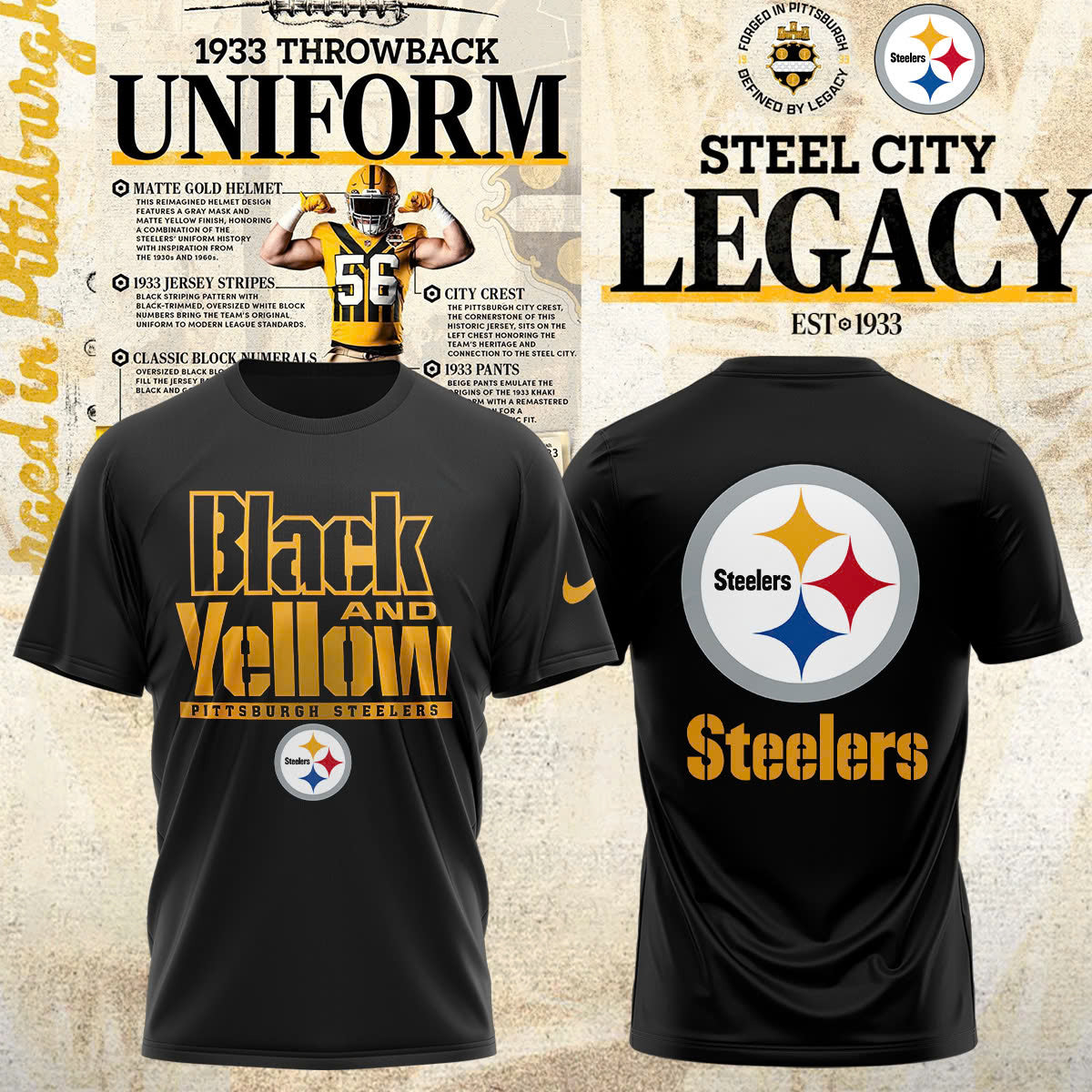 .Steelers 1933 throwback uniforms TSHIRT&amp;CAP