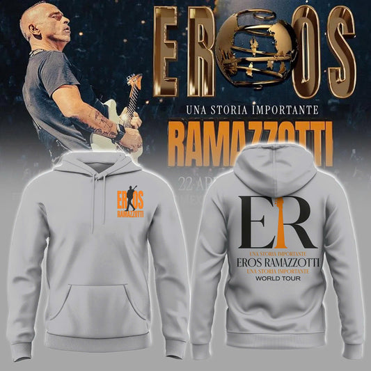Eros Ramazzotti UNA STORIA IMPORTANTE WORLD TOUR 2026 Limited Edition Grey Hoodie