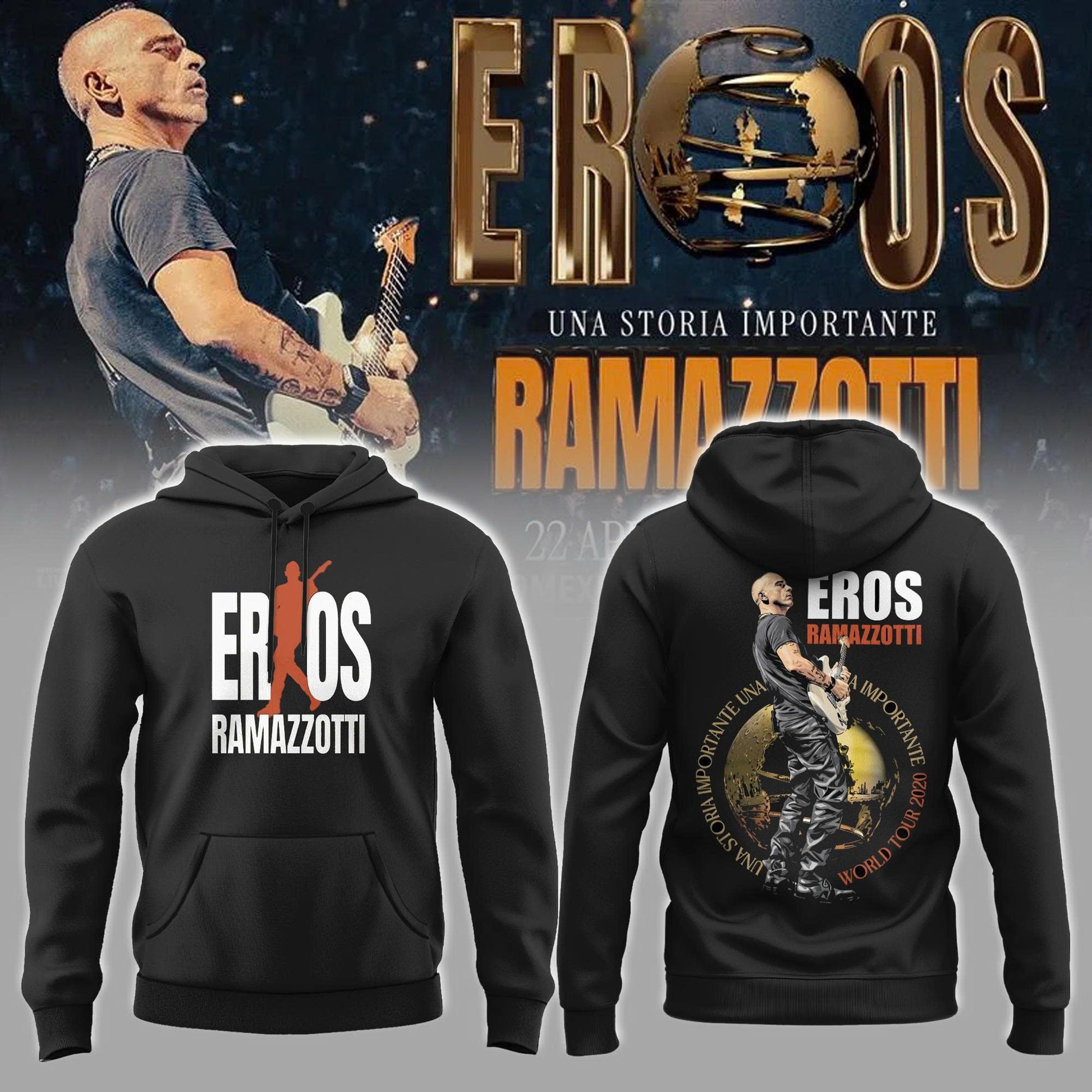 Eros Ramazzotti UNA STORIA IMPORTANTE WORLD TOUR 2026 Limited Edition Black Hoodie v4