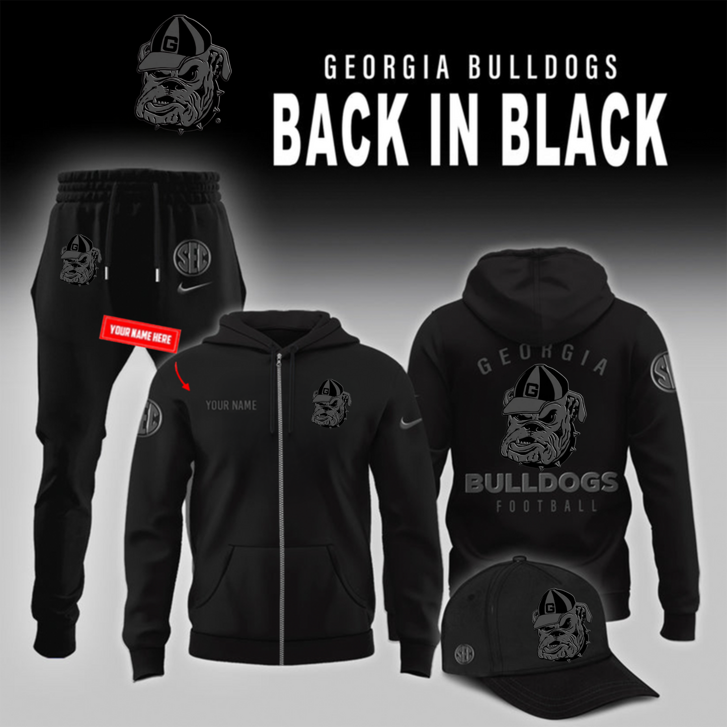 "Classic Bulldogs Head" - Georgia Bulldogs 2026 Back In Black Zip Hoodie